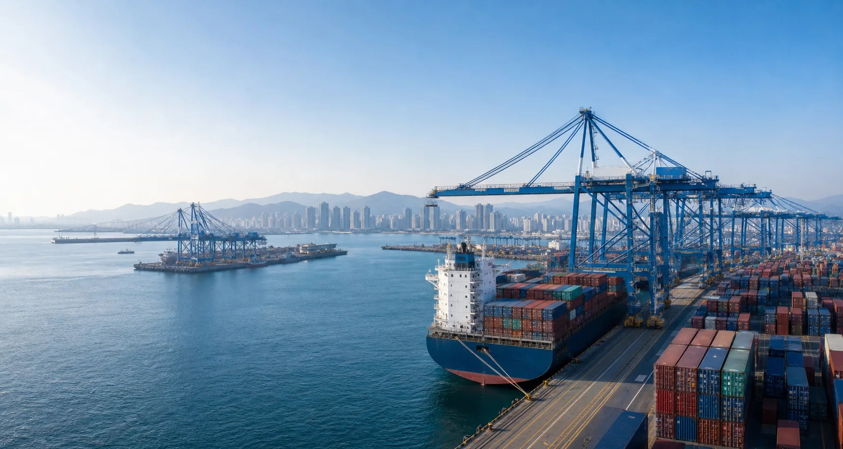 Container ship on international trade lane