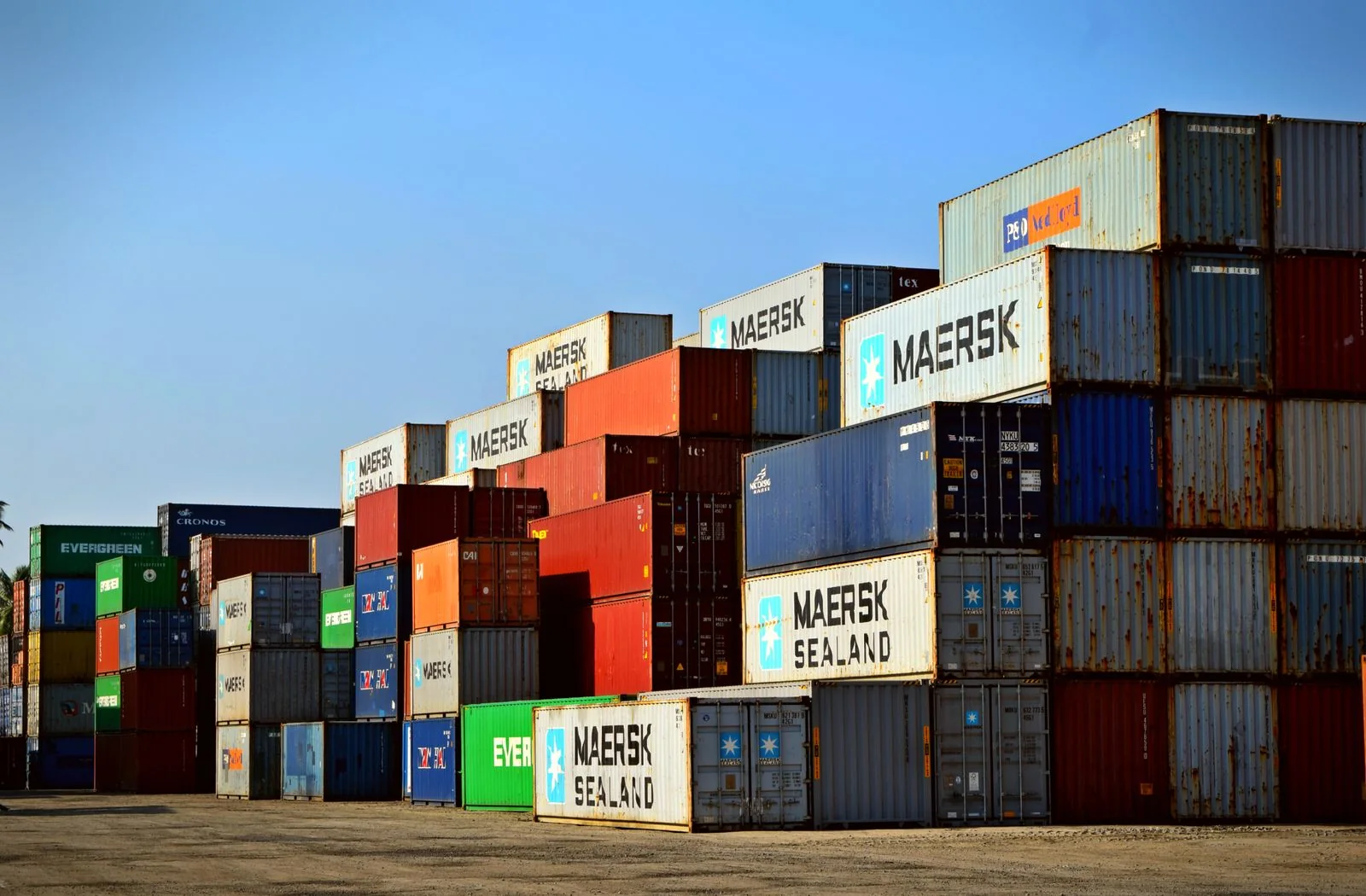 Shipping containers stacked